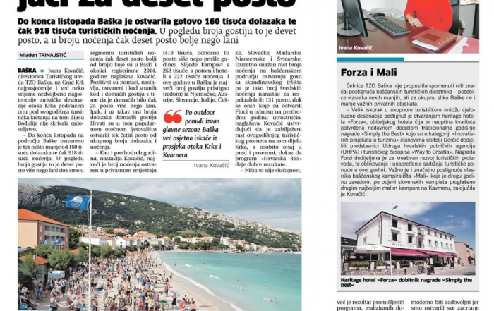 Novi List - Broj - 22262 - Bašćanski turizam jači za 10 posto